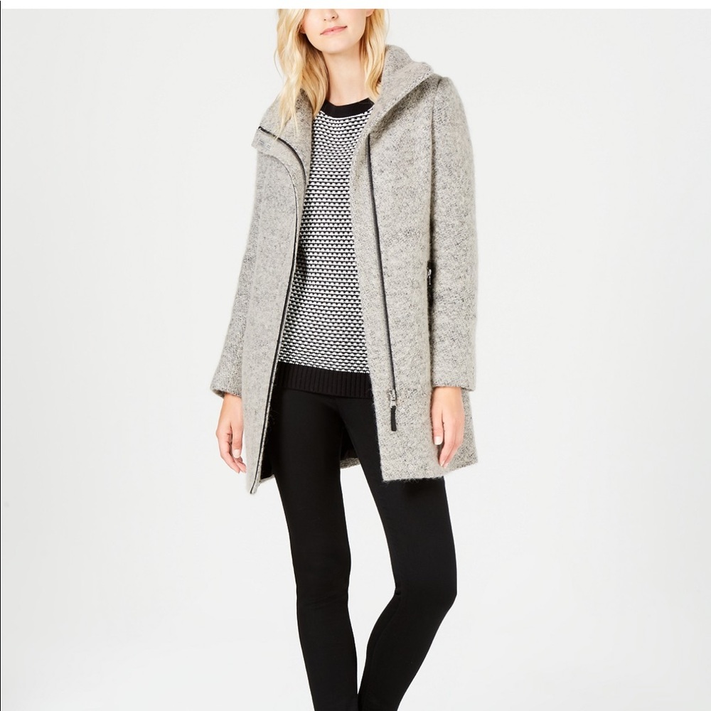 Calvin Klein Faux-Leather-Trim Bouclé Coat
